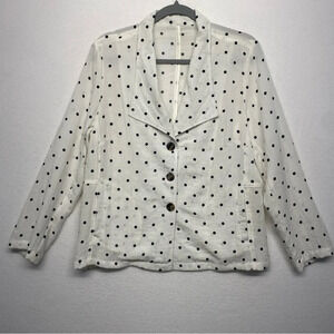 Fridaze 100% Linen Blazer Jacket Polka Dot White Lagenlook Art to Wear M